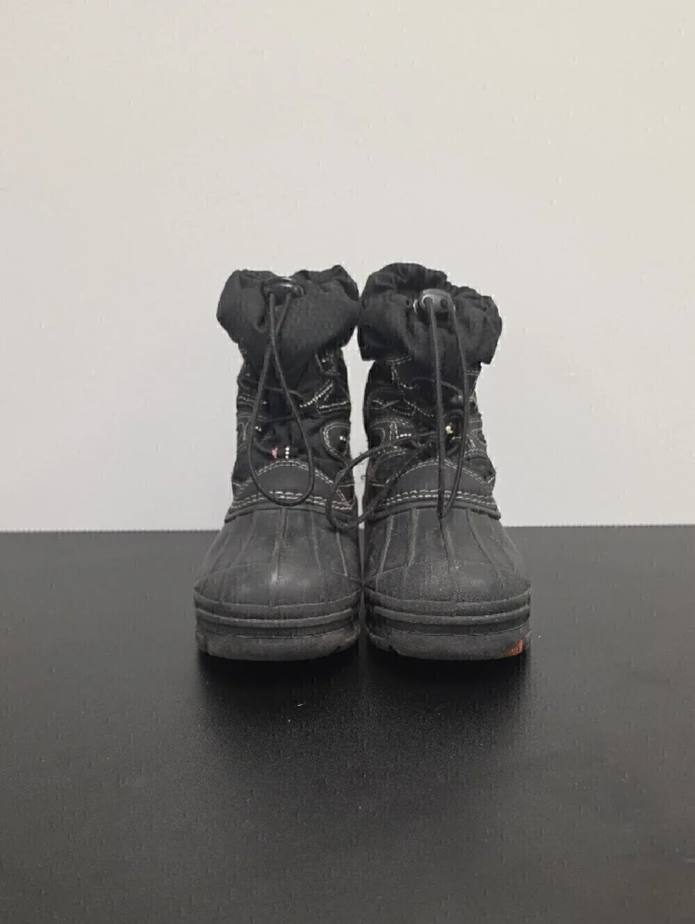 totes Kids Black Waterproof Snow Boots with Drawstring